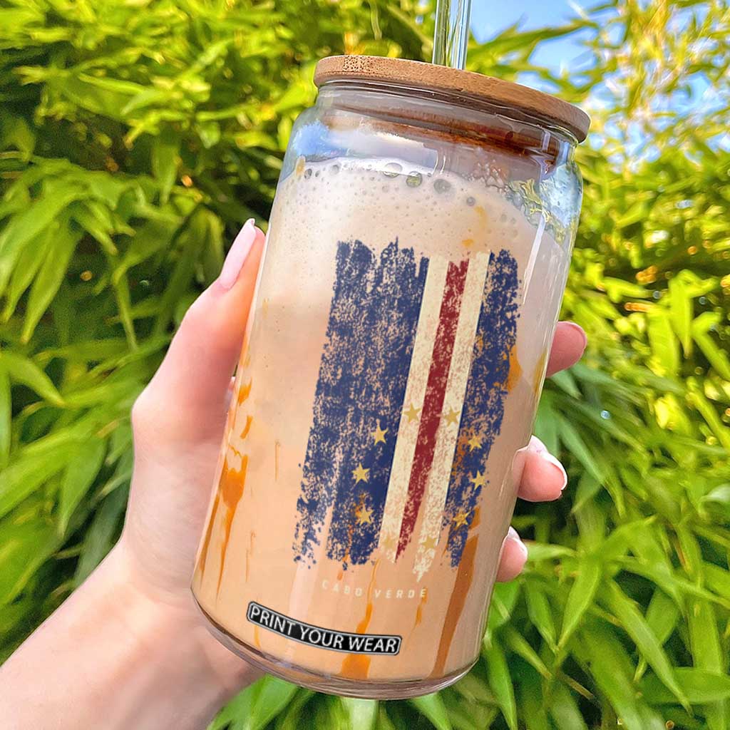 Cape Verde Vertical Brush Stroke Flag Graphic Glass Can Cabo Verde National Pride Artistic Gift TS02 Black Print Your Wear