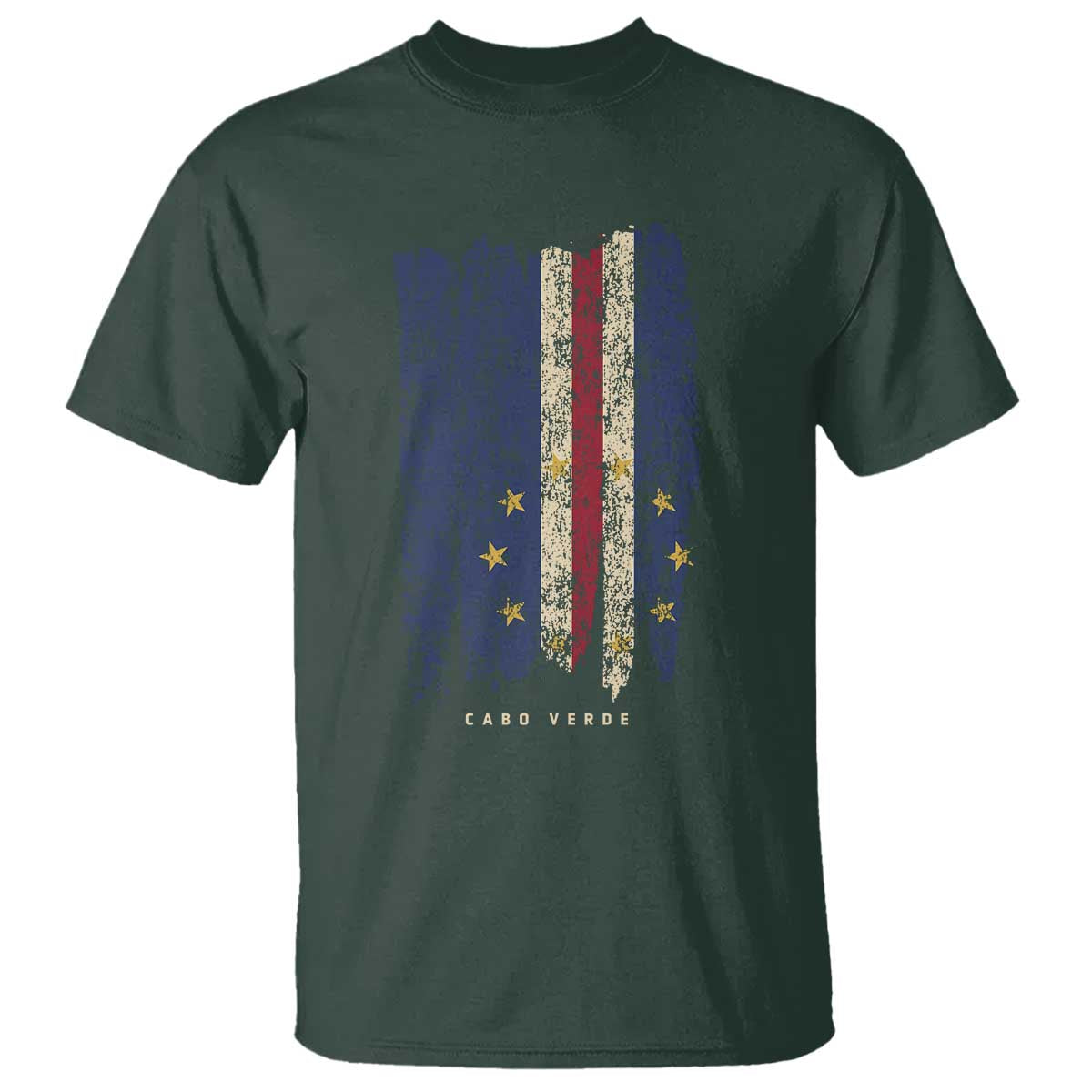 Cape Verde Vertical Brush Stroke Flag Graphic T Shirt Cabo Verde National Pride Artistic Gift TS02 Dark Forest Green Print Your Wear
