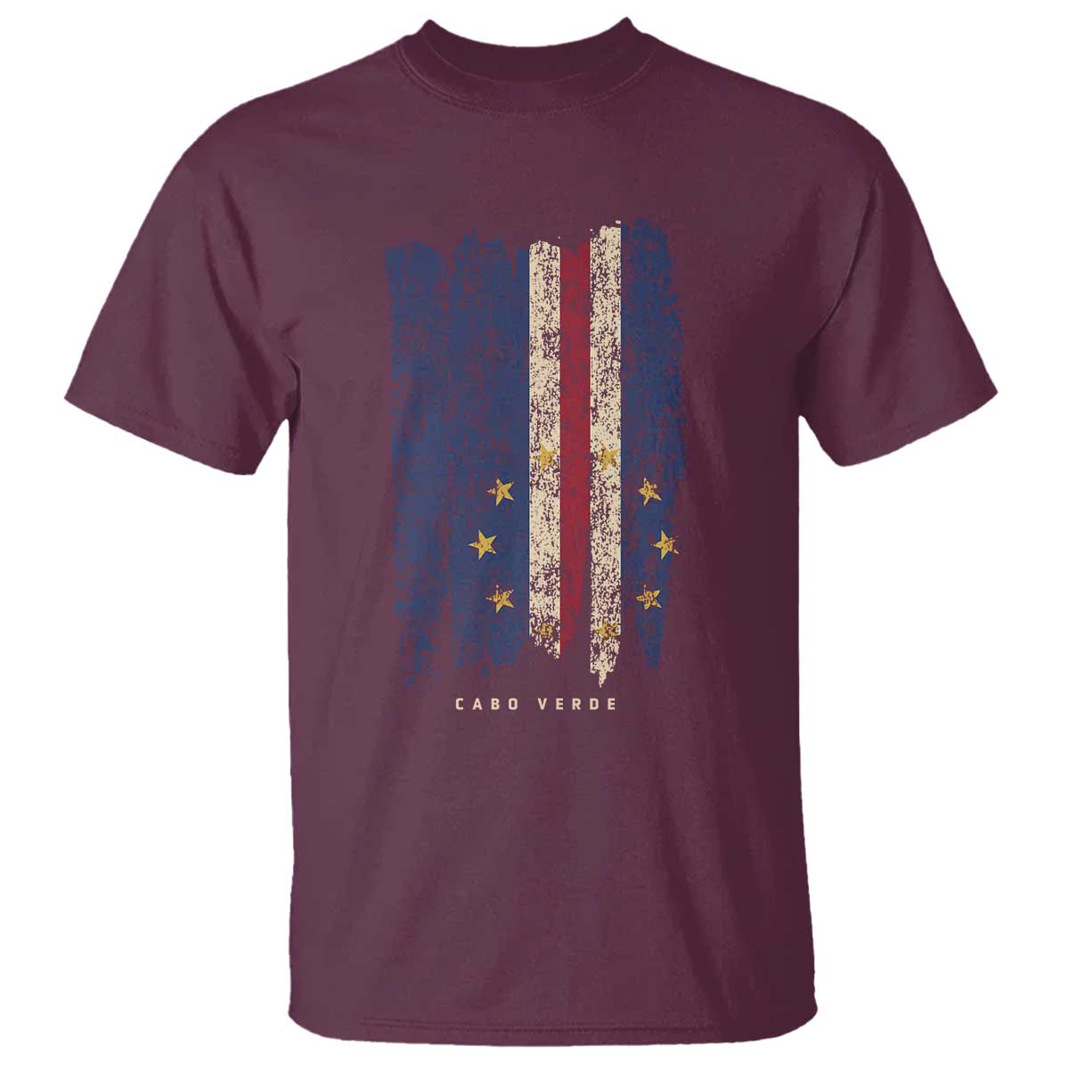 Cape Verde Vertical Brush Stroke Flag Graphic T Shirt Cabo Verde National Pride Artistic Gift TS02 Maroon Print Your Wear
