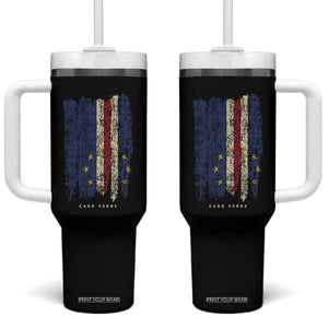 Cape Verde Vertical Brush Stroke Flag Graphic Tumbler With Handle Cabo Verde National Pride Artistic Gift TS02 One Size: 40 oz Black Print Your Wear