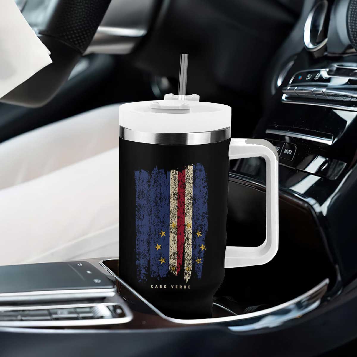 Cape Verde Vertical Brush Stroke Flag Graphic Tumbler With Handle Cabo Verde National Pride Artistic Gift TS02 Print Your Wear