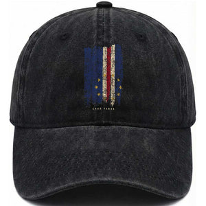 Cape Verde Vertical Brush Stroke Flag Graphic Washed Cotton Baseball Cap Cabo Verde National Pride Artistic Gift TS02 Print Your Wear