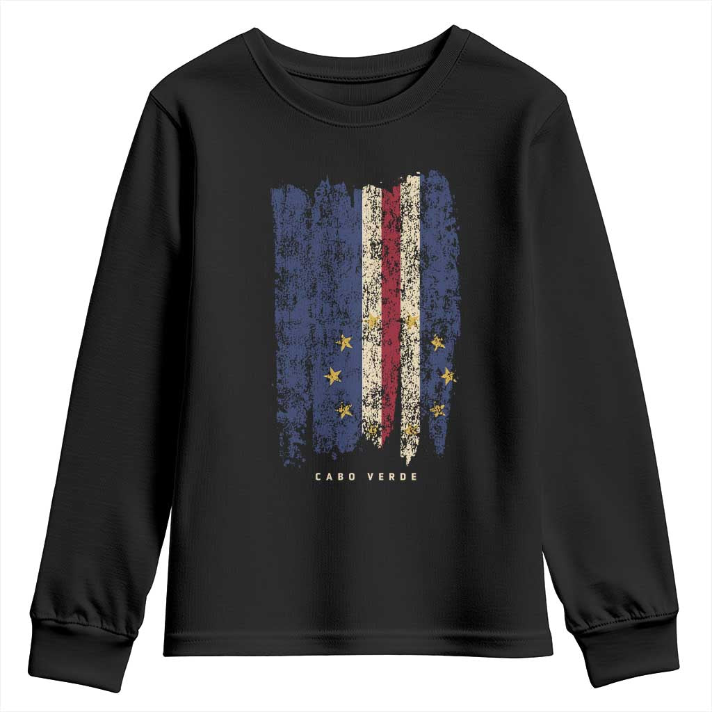 Cape Verde Vertical Brush Stroke Flag Graphic Youth Sweatshirt Cabo Verde National Pride Artistic Gift TS02 Black Print Your Wear