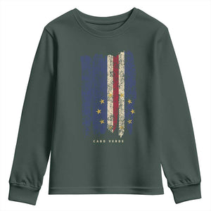 Cape Verde Vertical Brush Stroke Flag Graphic Youth Sweatshirt Cabo Verde National Pride Artistic Gift TS02 Dark Forest Green Print Your Wear