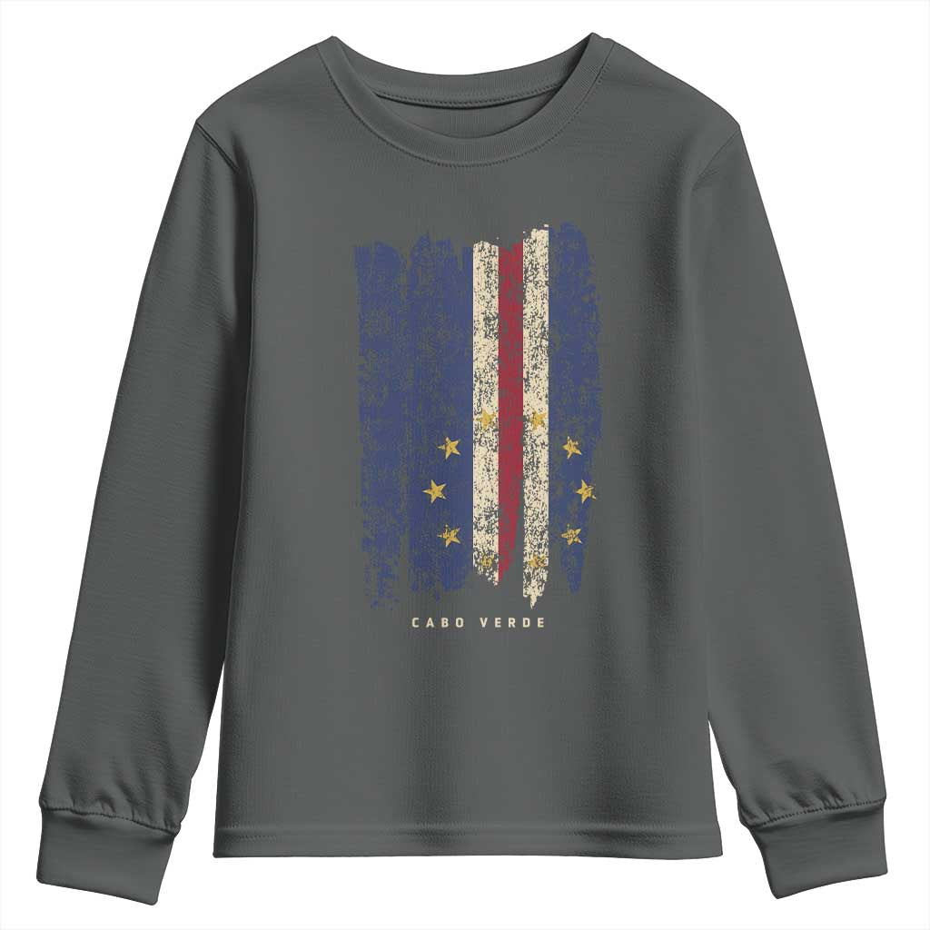 Cape Verde Vertical Brush Stroke Flag Graphic Youth Sweatshirt Cabo Verde National Pride Artistic Gift TS02 Dark Heather Print Your Wear
