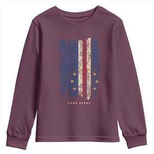 Cape Verde Vertical Brush Stroke Flag Graphic Youth Sweatshirt Cabo Verde National Pride Artistic Gift TS02 Maroon Print Your Wear