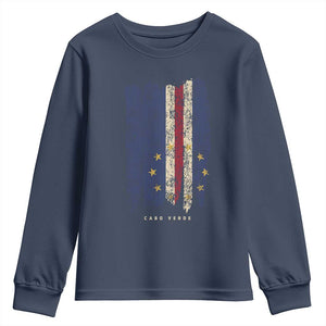 Cape Verde Vertical Brush Stroke Flag Graphic Youth Sweatshirt Cabo Verde National Pride Artistic Gift TS02 Navy Print Your Wear