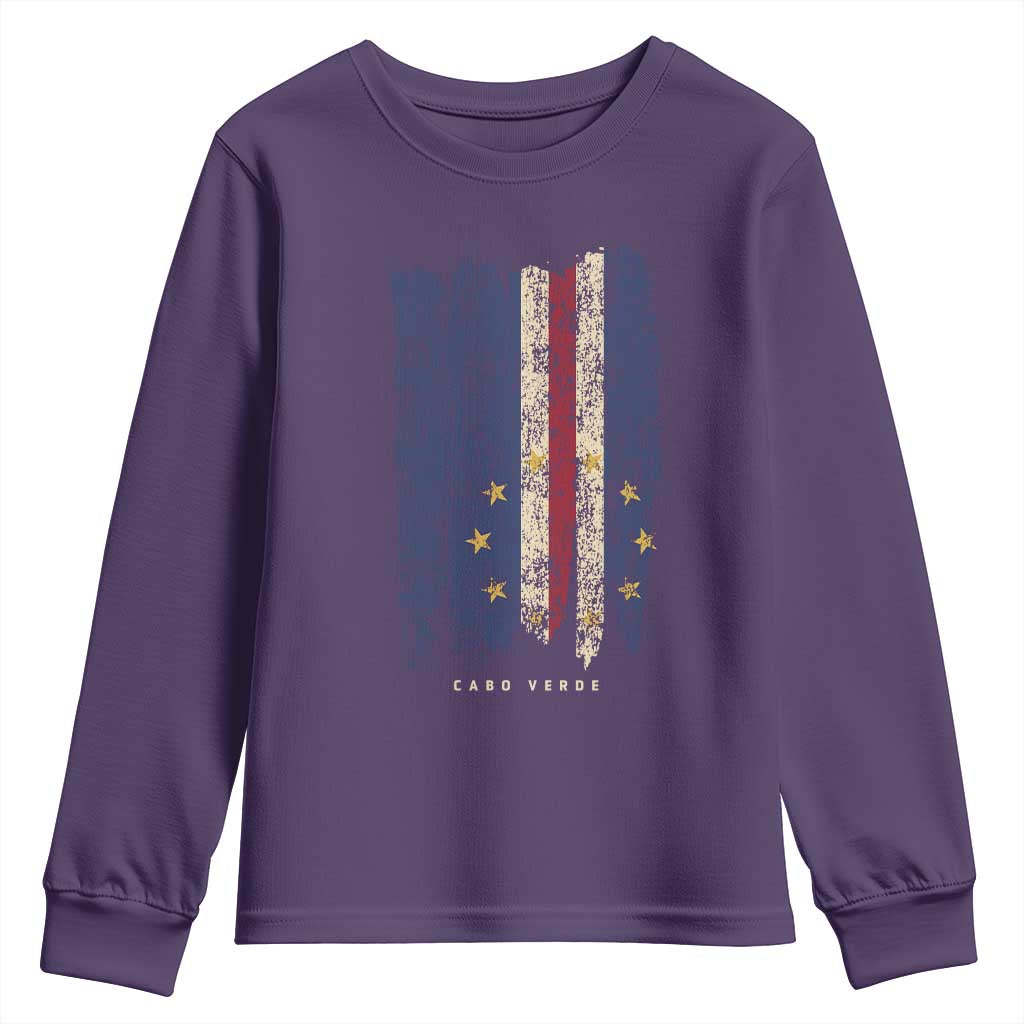 Cape Verde Vertical Brush Stroke Flag Graphic Youth Sweatshirt Cabo Verde National Pride Artistic Gift TS02 Purple Print Your Wear