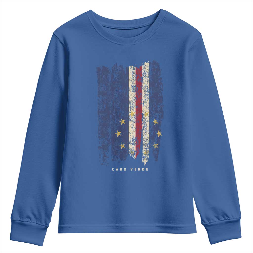 Cape Verde Vertical Brush Stroke Flag Graphic Youth Sweatshirt Cabo Verde National Pride Artistic Gift TS02 Royal Blue Print Your Wear