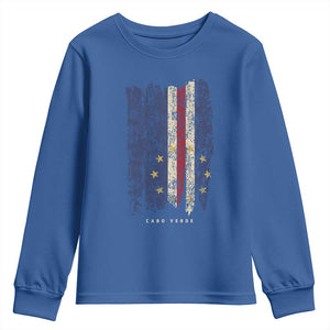 Cape Verde Vertical Brush Stroke Flag Graphic Youth Sweatshirt Cabo Verde National Pride Artistic Gift TS02 Royal Blue Print Your Wear