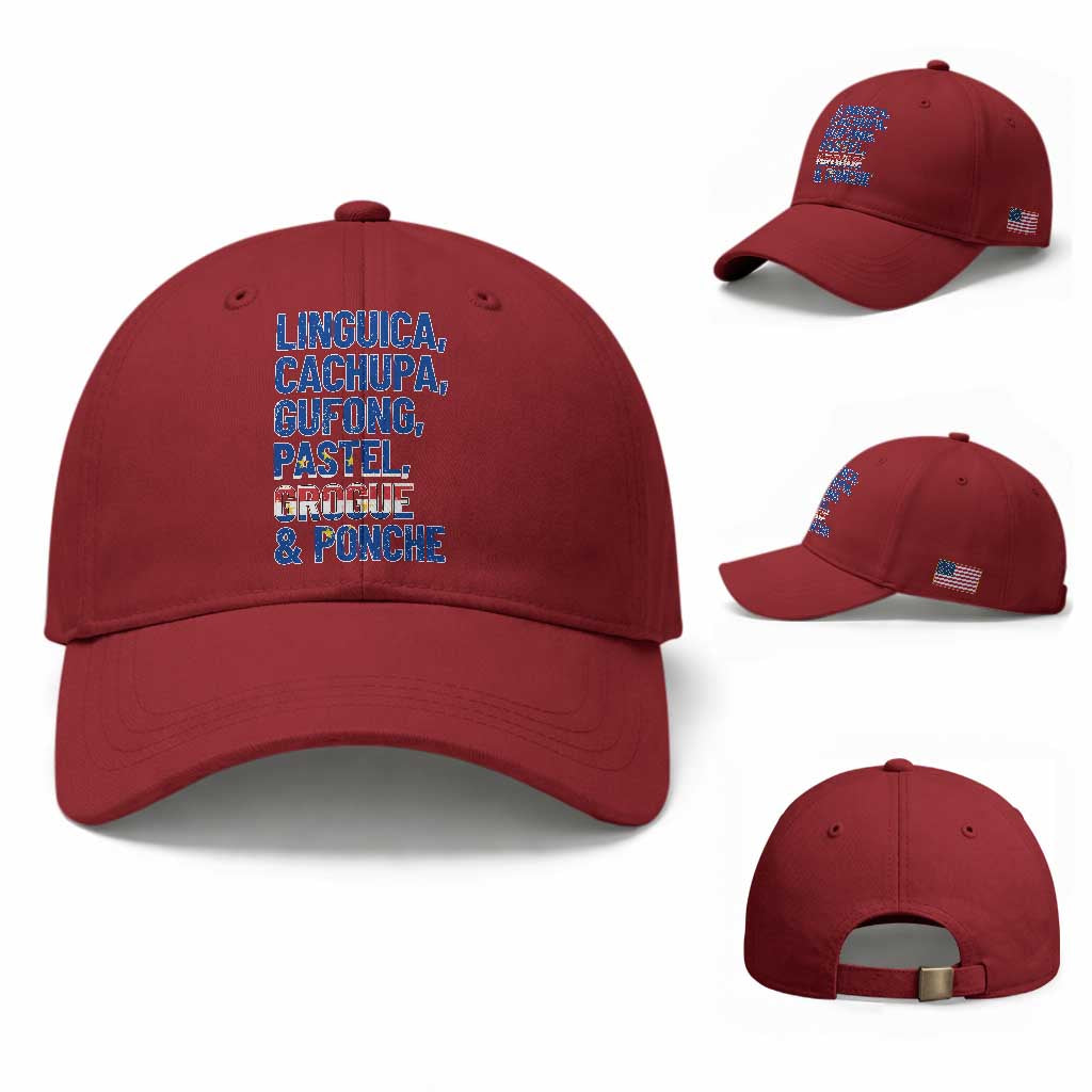 Cape Verde Traditional Food & Drinks List Baseball Cap Cabo Verdean Cachupa Grogue Heritage Gift TS02 Baseball Cap Universal Fit Cherry Red Print Your Wear