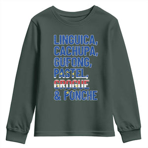 Cape Verde Traditional Food & Drinks List Youth Sweatshirt Cabo Verdean Cachupa Grogue Heritage Gift TS02 Dark Forest Green Print Your Wear