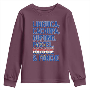 Cape Verde Traditional Food & Drinks List Youth Sweatshirt Cabo Verdean Cachupa Grogue Heritage Gift TS02 Maroon Print Your Wear