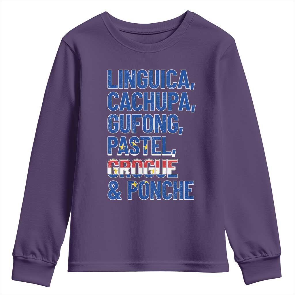 Cape Verde Traditional Food & Drinks List Youth Sweatshirt Cabo Verdean Cachupa Grogue Heritage Gift TS02 Purple Print Your Wear