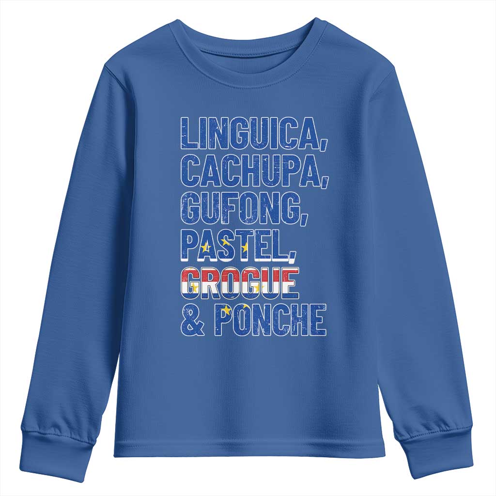 Cape Verde Traditional Food & Drinks List Youth Sweatshirt Cabo Verdean Cachupa Grogue Heritage Gift TS02 Royal Blue Print Your Wear