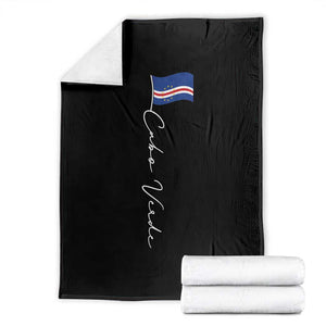 Cabo Verde Elegant Script Flag Graphic Throw Blanket Cape Verde Minimalist Cursive National Pride Gift TS02 Black Print Your Wear