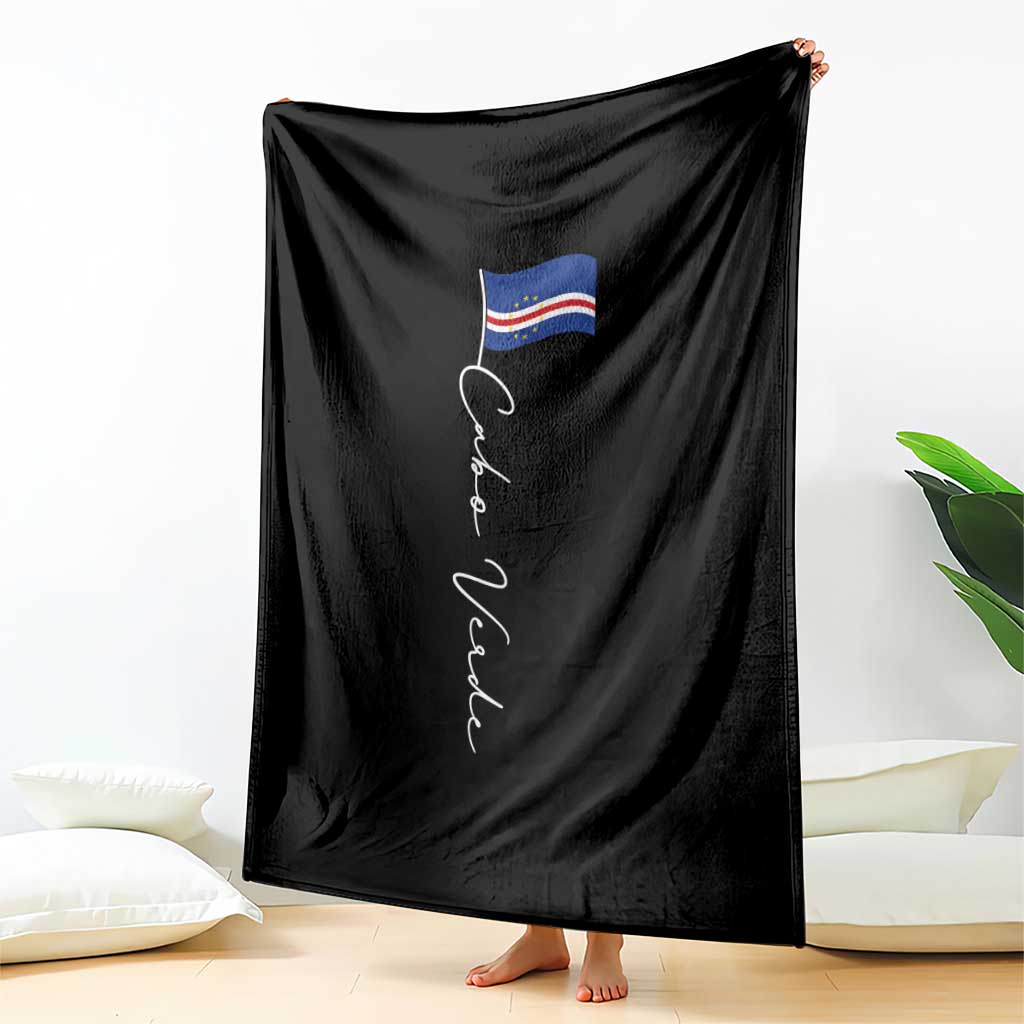 Cabo Verde Elegant Script Flag Graphic Throw Blanket Cape Verde Minimalist Cursive National Pride Gift TS02 Print Your Wear