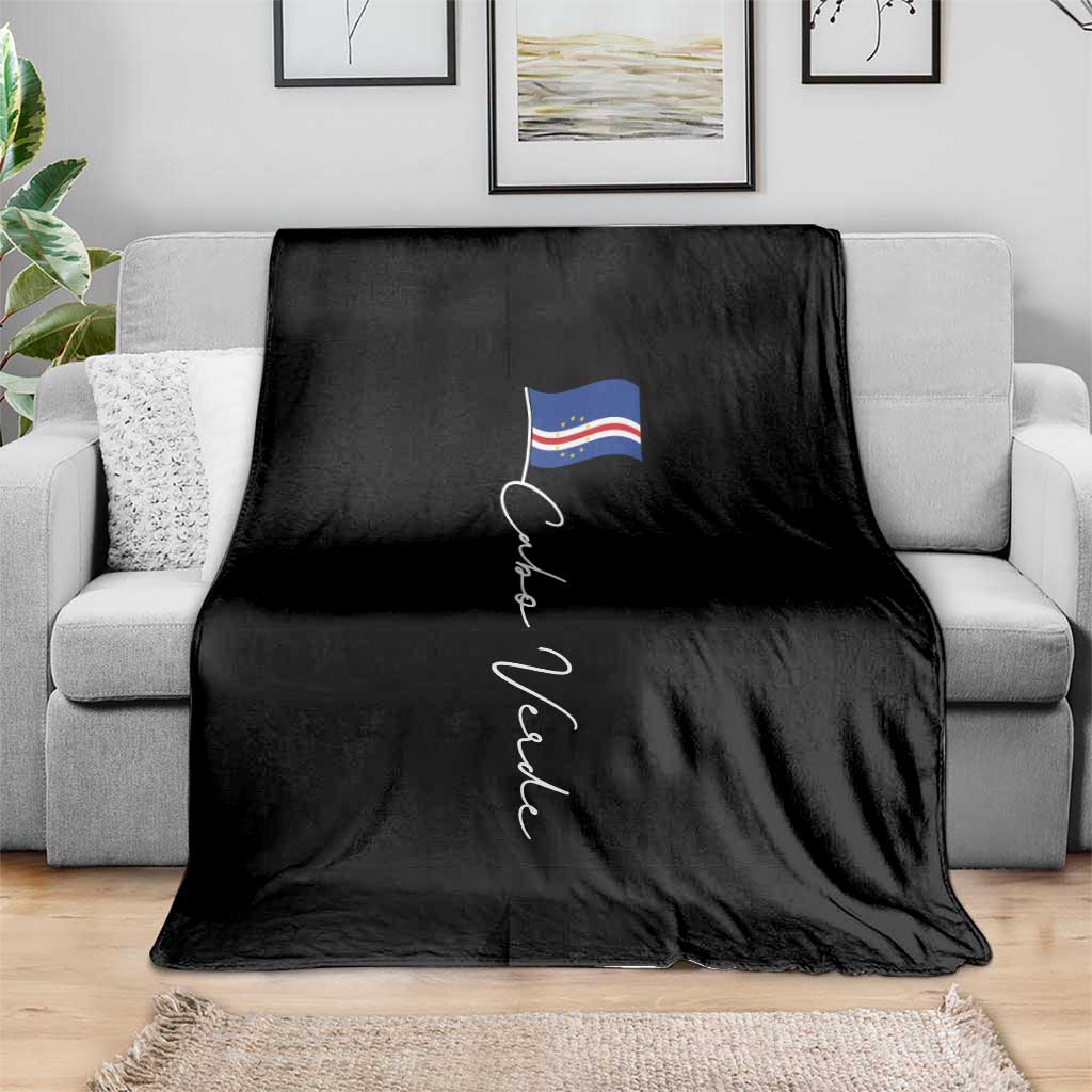 Cabo Verde Elegant Script Flag Graphic Throw Blanket Cape Verde Minimalist Cursive National Pride Gift TS02 Print Your Wear