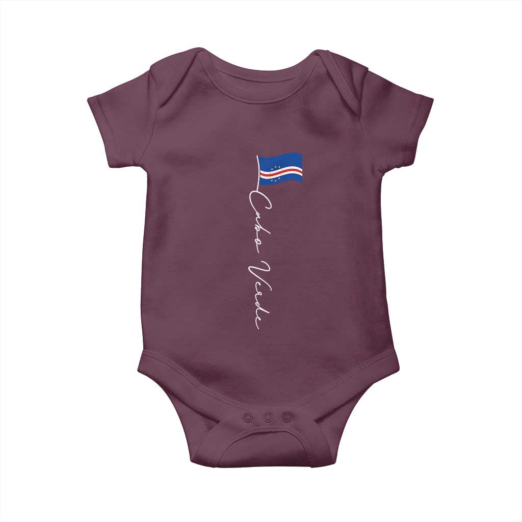 Cabo Verde Elegant Script Flag Graphic Baby Onesie Cape Verde Minimalist Cursive National Pride Gift TS02 Maroon Print Your Wear