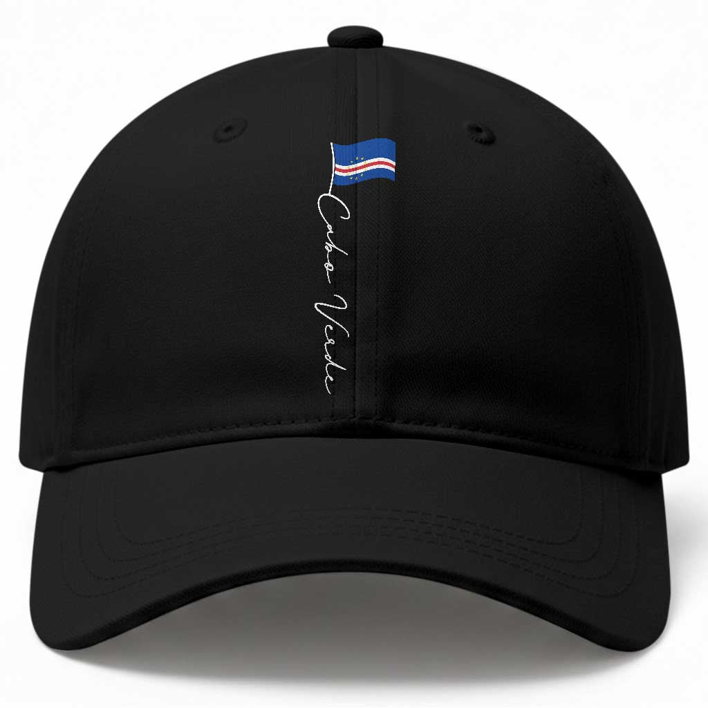 Cabo Verde Elegant Script Flag Graphic Baseball Cap Cape Verde Minimalist Cursive National Pride Gift TS02 Print Your Wear