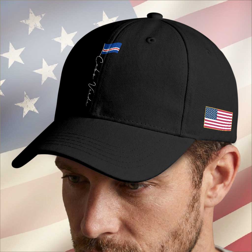 Cabo Verde Elegant Script Flag Graphic Baseball Cap Cape Verde Minimalist Cursive National Pride Gift TS02 Print Your Wear
