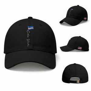 Cabo Verde Elegant Script Flag Graphic Baseball Cap Cape Verde Minimalist Cursive National Pride Gift TS02 Baseball Cap Universal Fit Black Print Your Wear
