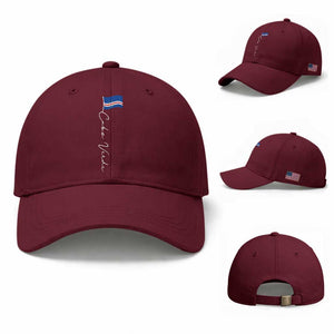 Cabo Verde Elegant Script Flag Graphic Baseball Cap Cape Verde Minimalist Cursive National Pride Gift TS02 Baseball Cap Universal Fit Maroon Print Your Wear