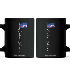 Cabo Verde Elegant Script Flag Graphic Coffee Mug Cape Verde Minimalist Cursive National Pride Gift TS02 Black Print Your Wear