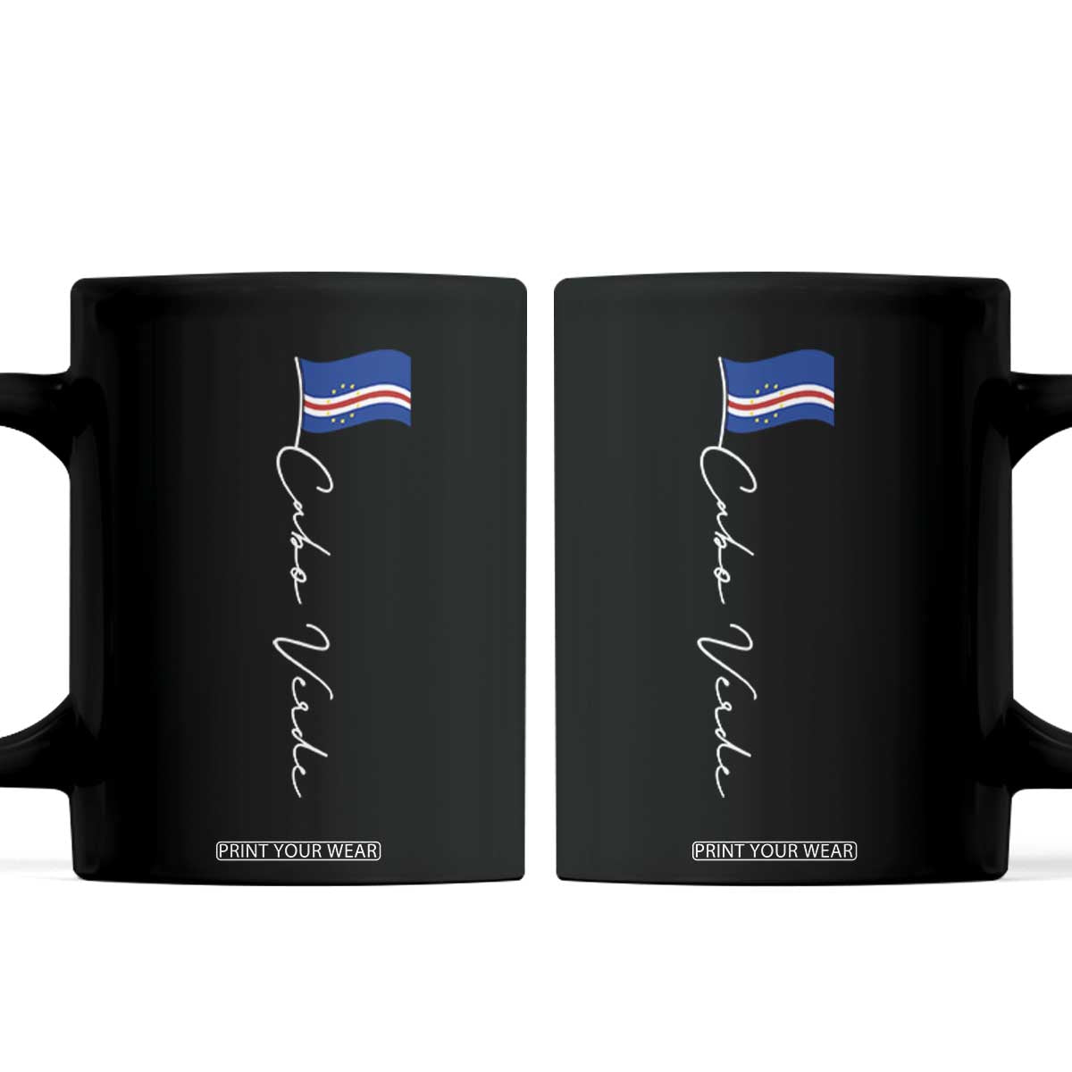 Cabo Verde Elegant Script Flag Graphic Coffee Mug Cape Verde Minimalist Cursive National Pride Gift TS02 Black Print Your Wear