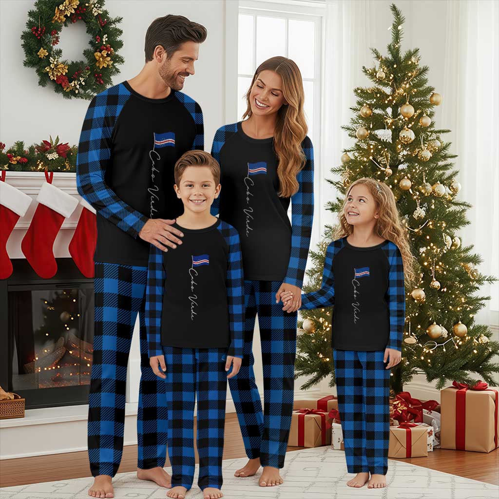 Cabo Verde Elegant Script Flag Graphic Plaid Pajama Set Cape Verde Minimalist Cursive National Pride Gift TS02 Blue Plaid Print Your Wear