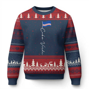 Cabo Verde Elegant Script Flag Graphic Ugly Christmas Sweater Cape Verde Minimalist Cursive National Pride Gift TS02 Navy Red Print Your Wear
