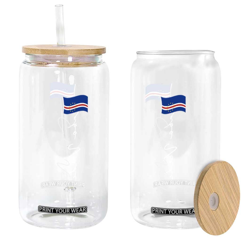 Cabo Verde Elegant Script Flag Graphic Glass Can Cape Verde Minimalist Cursive National Pride Gift TS02 Print Your Wear