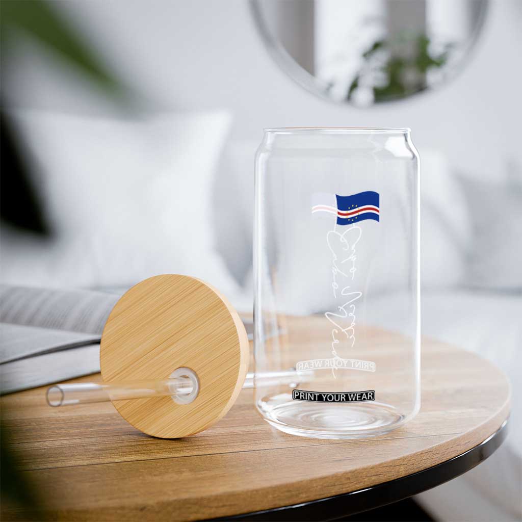 Cabo Verde Elegant Script Flag Graphic Glass Can Cape Verde Minimalist Cursive National Pride Gift TS02 Print Your Wear