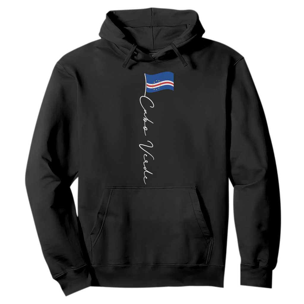 Cabo Verde Elegant Script Flag Graphic Hoodie Cape Verde Minimalist Cursive National Pride Gift TS02 Black Print Your Wear