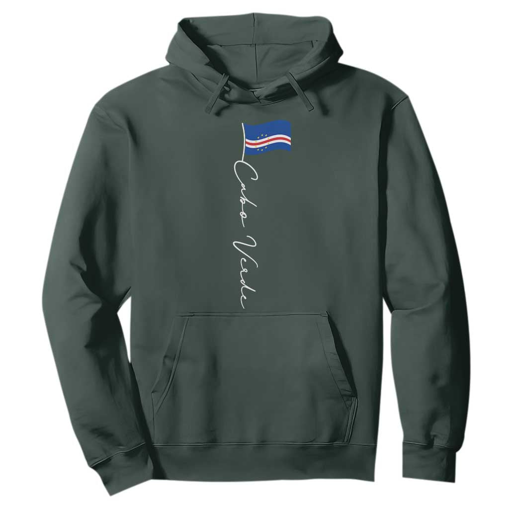 Cabo Verde Elegant Script Flag Graphic Hoodie Cape Verde Minimalist Cursive National Pride Gift TS02 Dark Forest Green Print Your Wear