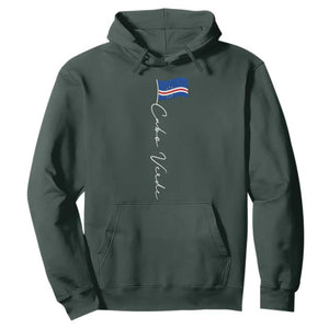 Cabo Verde Elegant Script Flag Graphic Hoodie Cape Verde Minimalist Cursive National Pride Gift TS02 Dark Forest Green Print Your Wear