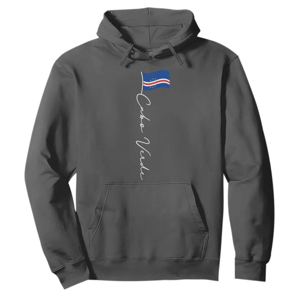 Cabo Verde Elegant Script Flag Graphic Hoodie Cape Verde Minimalist Cursive National Pride Gift TS02 Dark Heather Print Your Wear