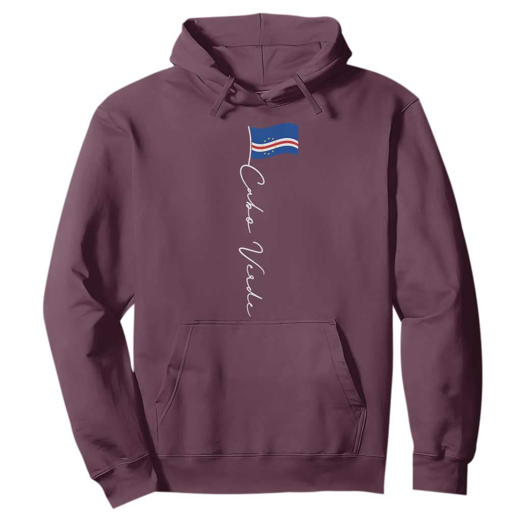 Cabo Verde Elegant Script Flag Graphic Hoodie Cape Verde Minimalist Cursive National Pride Gift TS02 Maroon Print Your Wear