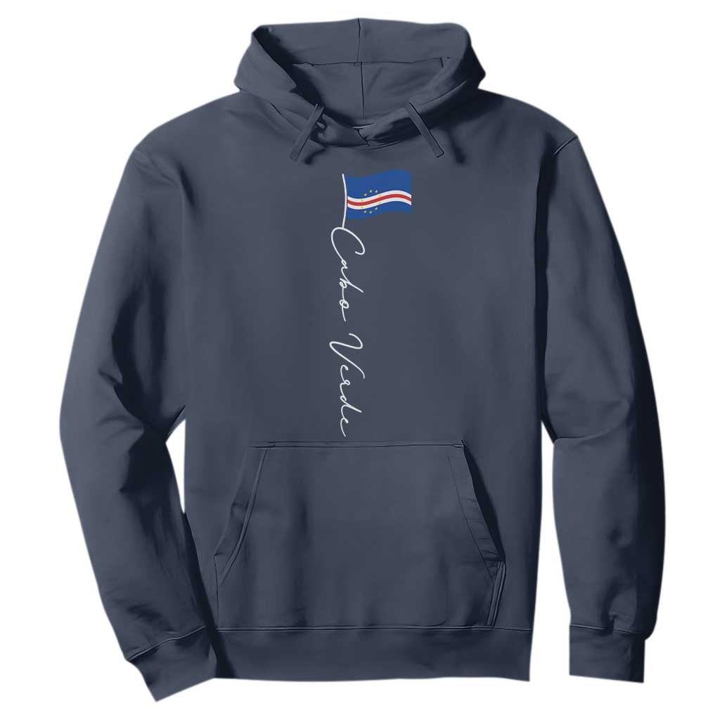 Cabo Verde Elegant Script Flag Graphic Hoodie Cape Verde Minimalist Cursive National Pride Gift TS02 Navy Print Your Wear