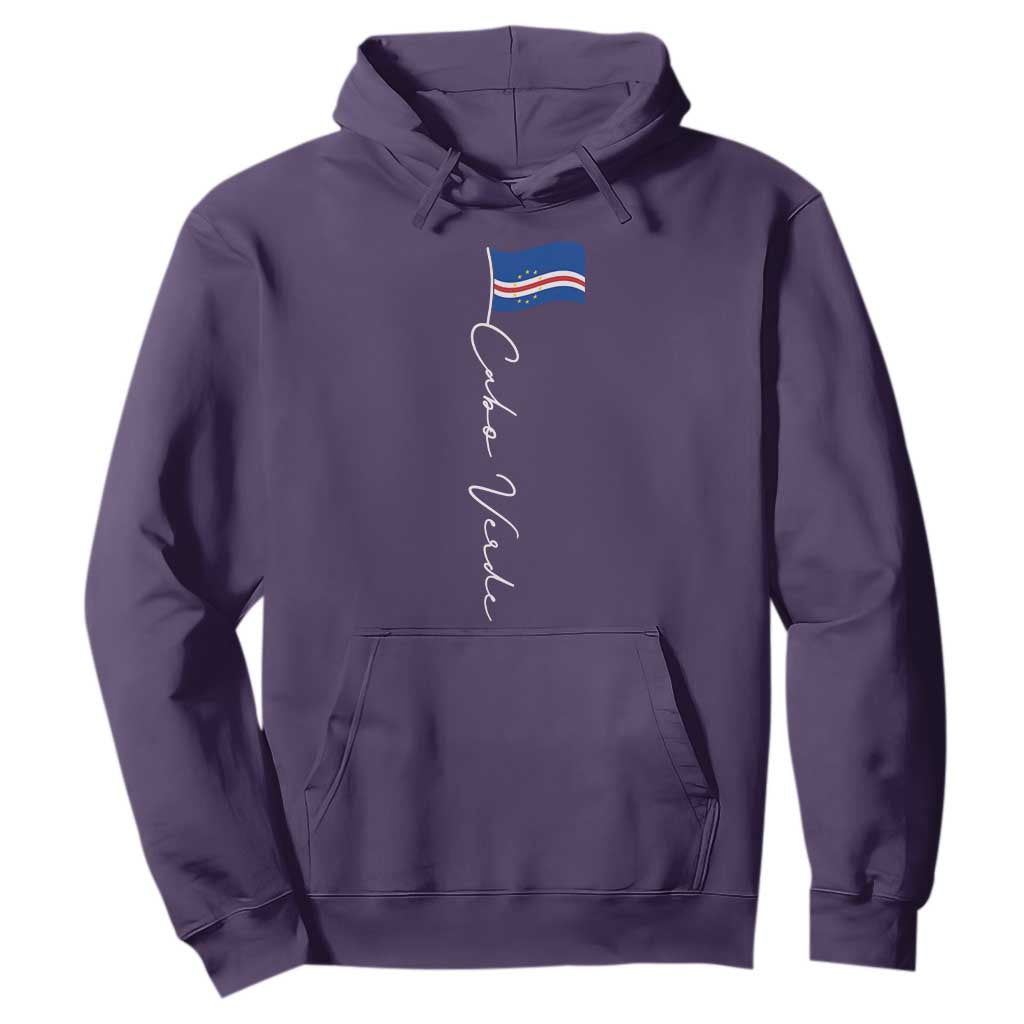 Cabo Verde Elegant Script Flag Graphic Hoodie Cape Verde Minimalist Cursive National Pride Gift TS02 Purple Print Your Wear