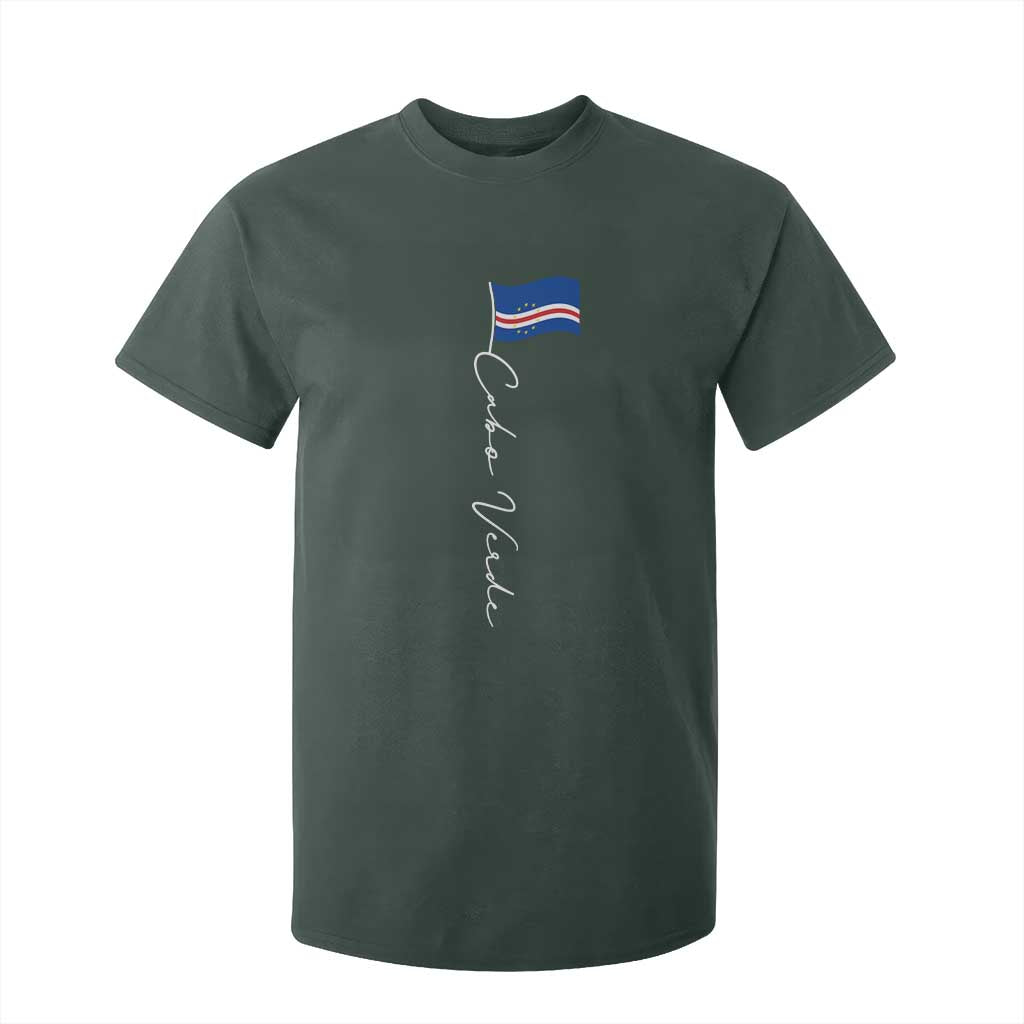 Cabo Verde Elegant Script Flag Graphic T Shirt For Kid Cape Verde Minimalist Cursive National Pride Gift TS02 Dark Forest Green Print Your Wear