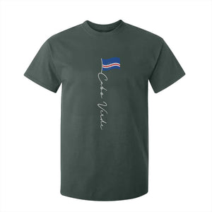 Cabo Verde Elegant Script Flag Graphic T Shirt For Kid Cape Verde Minimalist Cursive National Pride Gift TS02 Dark Forest Green Print Your Wear