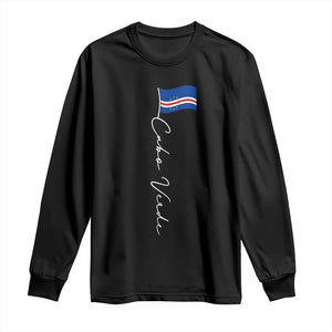 Cabo Verde Elegant Script Flag Graphic Long Sleeve Shirt Cape Verde Minimalist Cursive National Pride Gift TS02 Black Print Your Wear