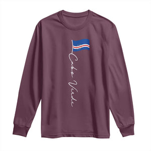 Cabo Verde Elegant Script Flag Graphic Long Sleeve Shirt Cape Verde Minimalist Cursive National Pride Gift TS02 Maroon Print Your Wear