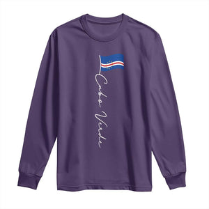 Cabo Verde Elegant Script Flag Graphic Long Sleeve Shirt Cape Verde Minimalist Cursive National Pride Gift TS02 Purple Print Your Wear