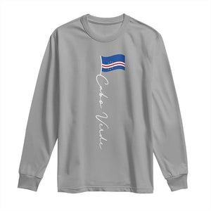 Cabo Verde Elegant Script Flag Graphic Long Sleeve Shirt Cape Verde Minimalist Cursive National Pride Gift TS02 Sport Gray Print Your Wear