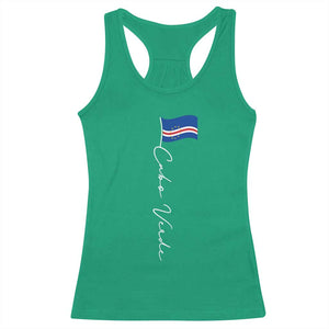 Cabo Verde Elegant Script Flag Graphic Racerback Tank Top Cape Verde Minimalist Cursive National Pride Gift TS02 Irish Green Print Your Wear