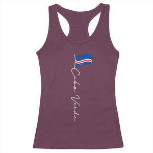 Cabo Verde Elegant Script Flag Graphic Racerback Tank Top Cape Verde Minimalist Cursive National Pride Gift TS02 Maroon Print Your Wear