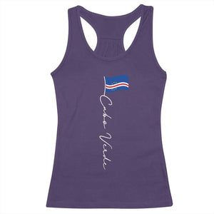 Cabo Verde Elegant Script Flag Graphic Racerback Tank Top Cape Verde Minimalist Cursive National Pride Gift TS02 Purple Print Your Wear