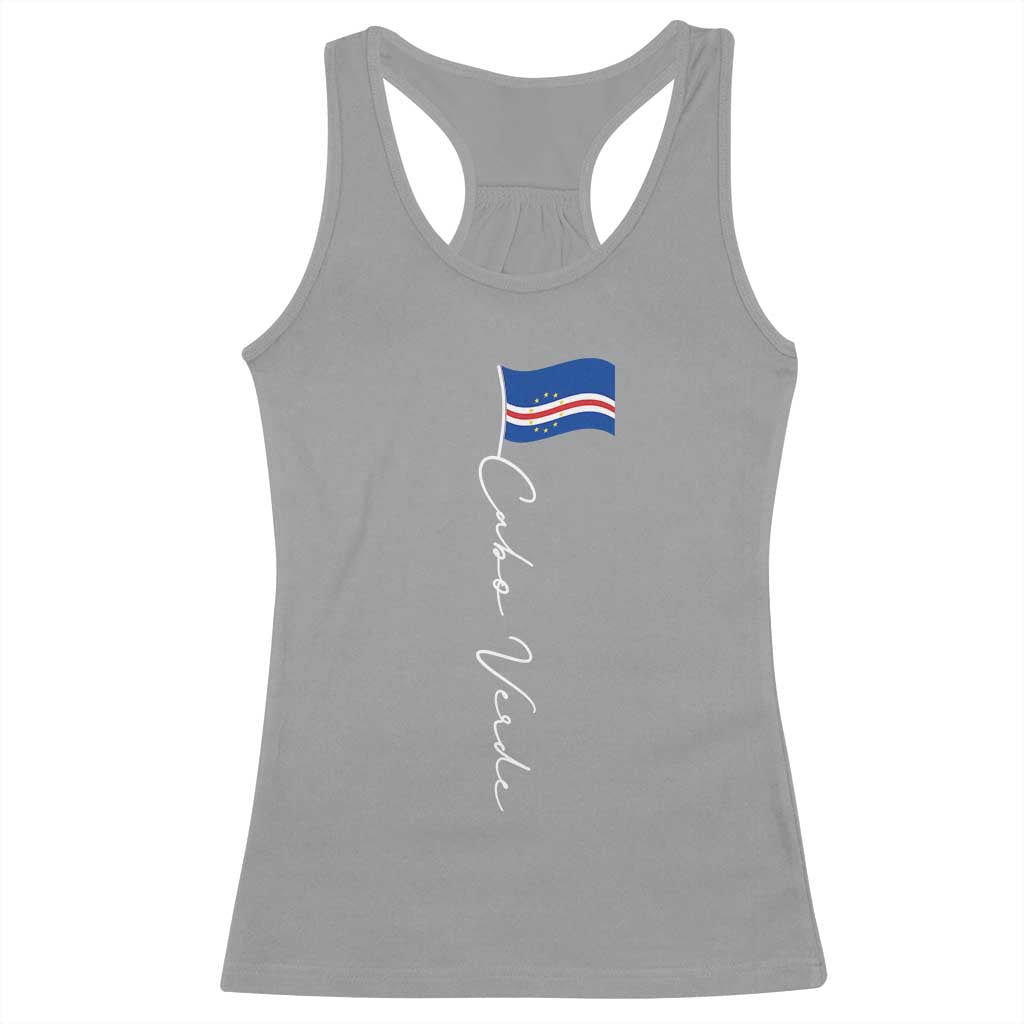 Cabo Verde Elegant Script Flag Graphic Racerback Tank Top Cape Verde Minimalist Cursive National Pride Gift TS02 Sport Gray Print Your Wear